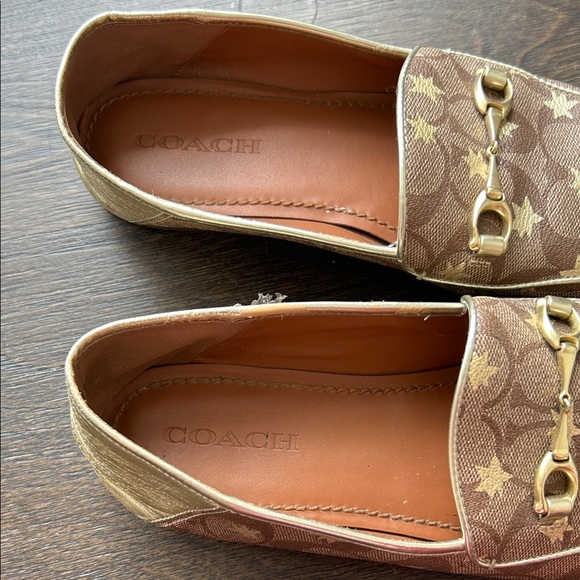 Coach Brown and Gold Star Pattern Loafers - Picture 2 of 5